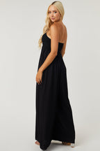 Women's Black Strapless Lace Wide-Leg Jumpsuit