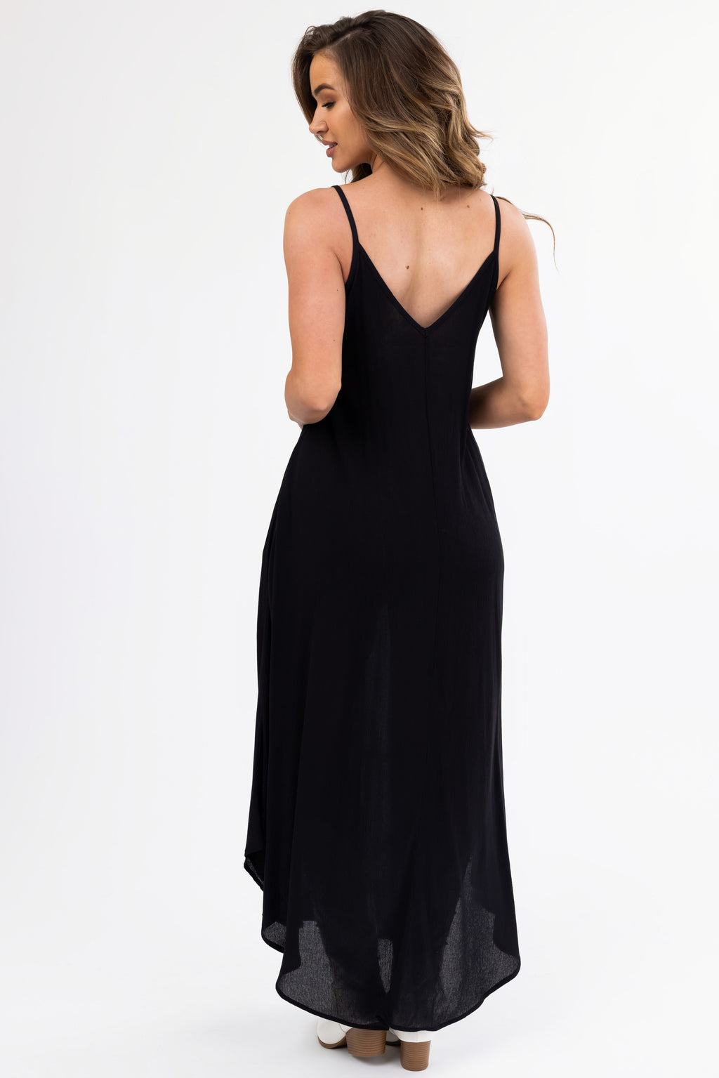 Women's Black Sleeveless V-Neck Textured Maxi Dress