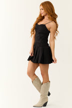 Women's Black Sleeveless Drop Waist Mini Dress