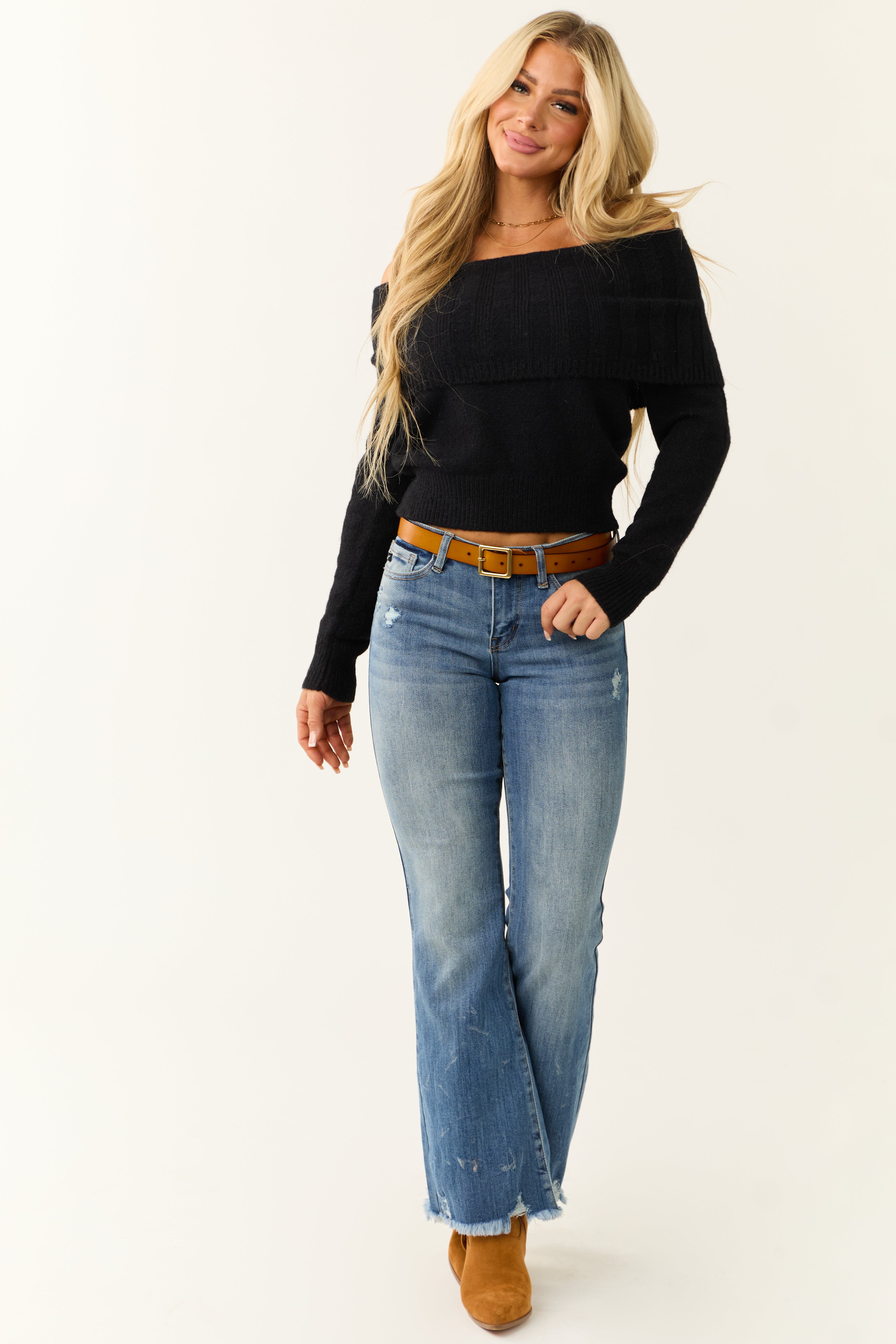 Women's Black Off-Shoulder Sweater