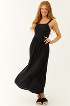 Women's Black Sleeveless Maxi Dress with Smocked Back
