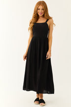 Women's Black Sleeveless Maxi Dress with Smocked Back