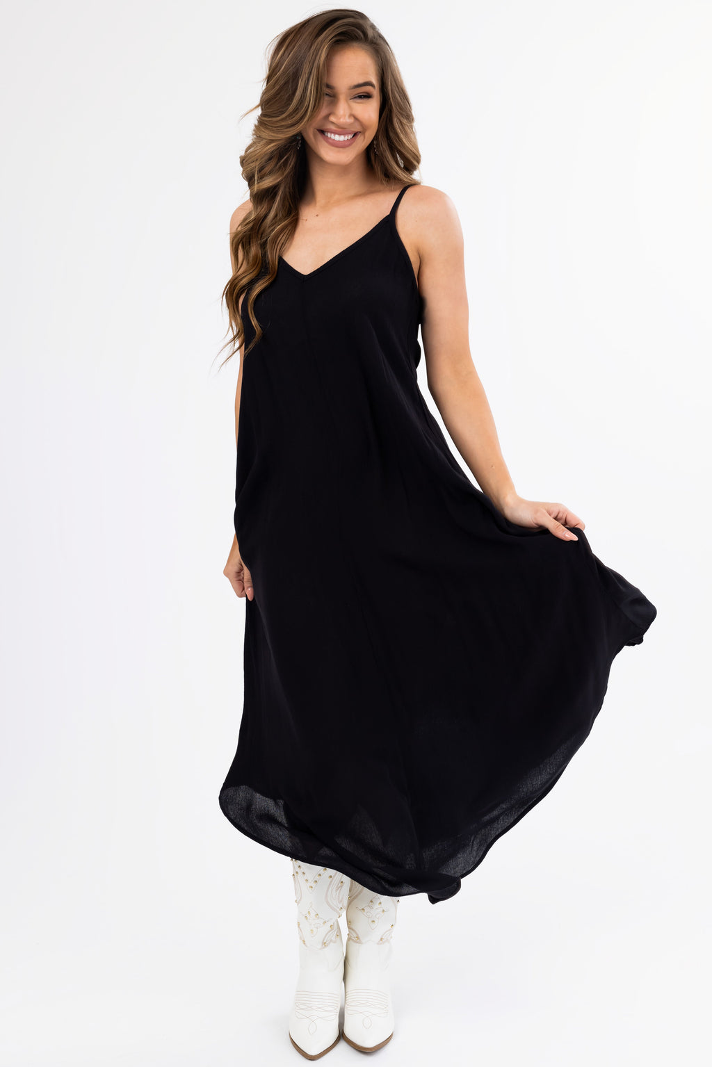 Women's Black Sleeveless V-Neck Textured Maxi Dress