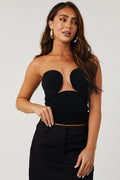 Women's Black Strapless Ruched Cutout Knit Top