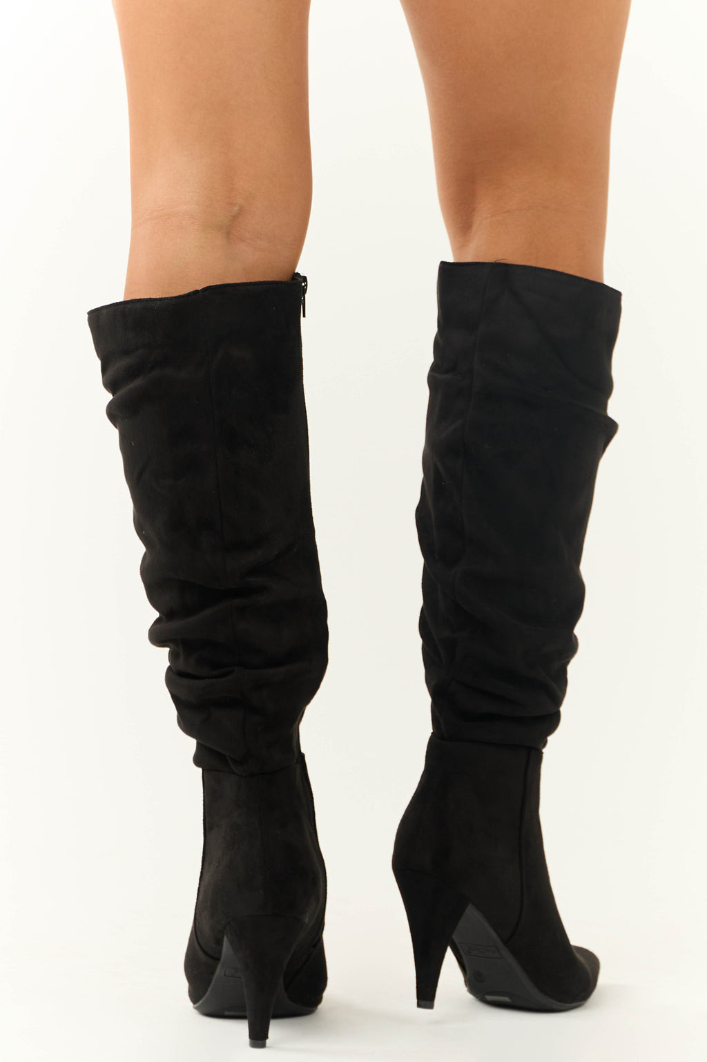 Women's Black Slouchy Pointed Heel Boots with Side Zip