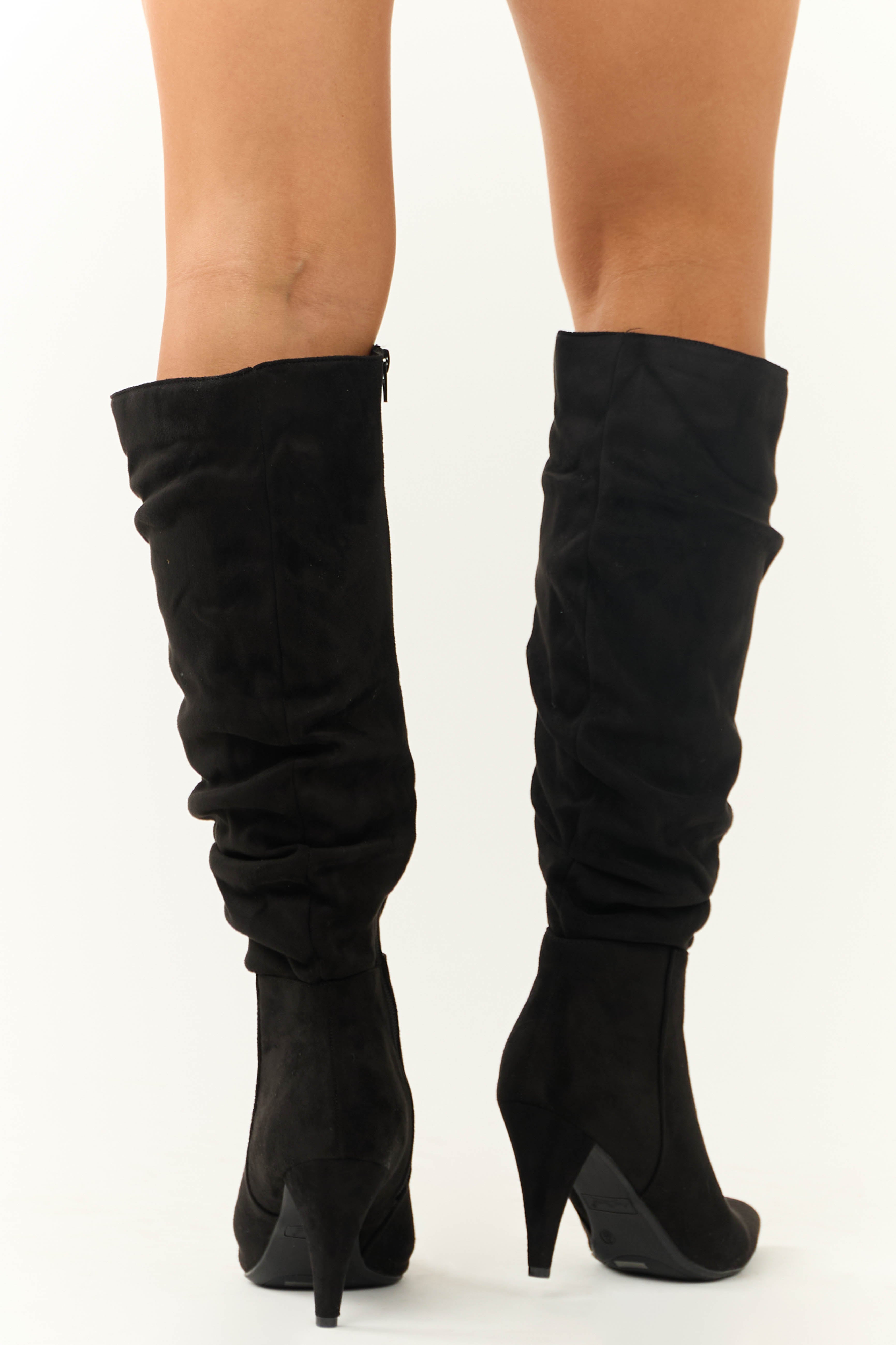 Women's Black Slouchy Pointed Heel Boots with Side Zip