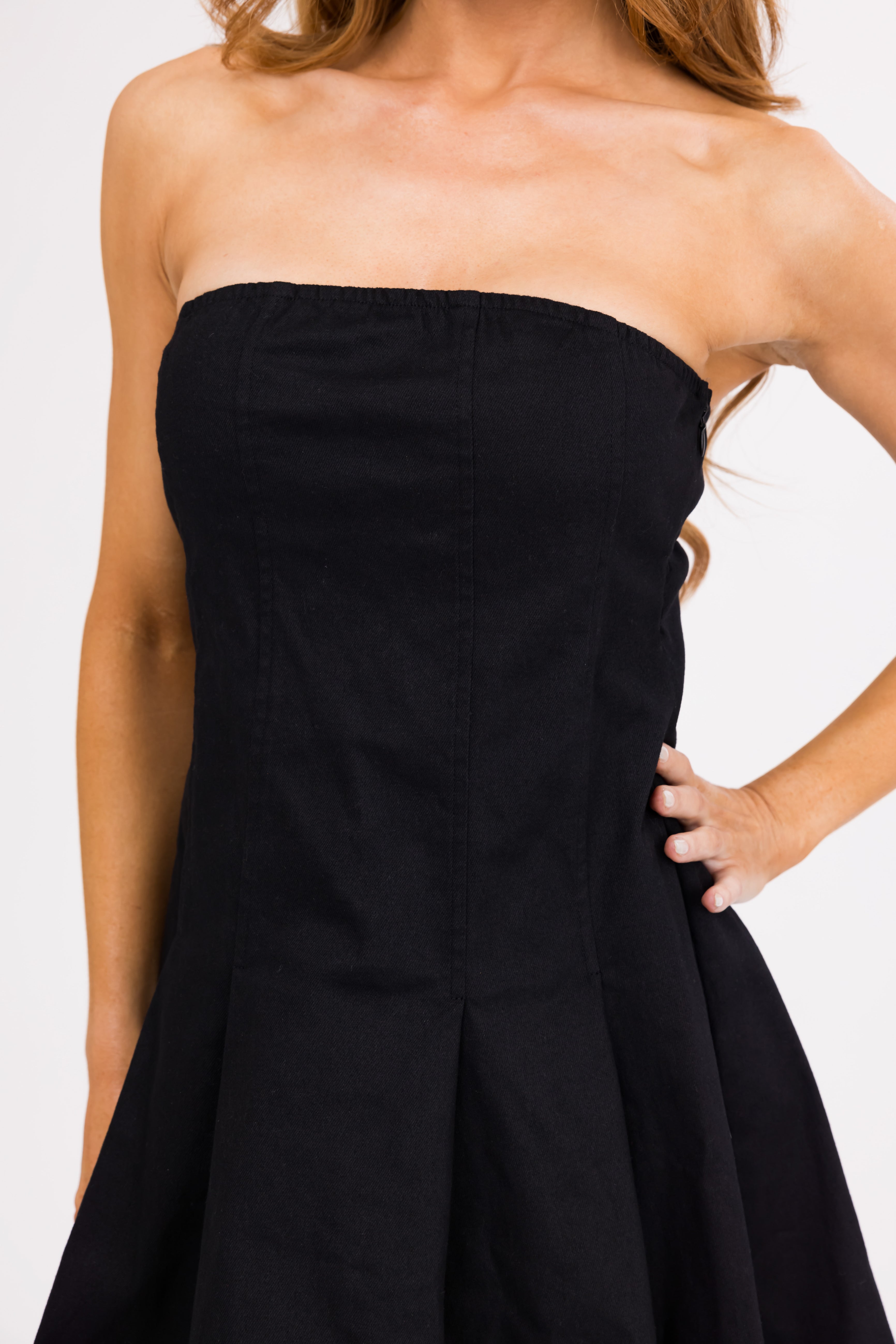 Women's Black Strapless Flared Mini Dress