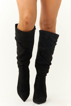Women's Black Slouchy Pointed Heel Boots with Side Zip