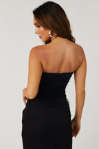 Women's Black Strapless Ruched Cutout Knit Top