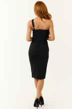Women's Black Sleeveless Eyelet Stud Detail Midi Dress