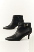 Women's Black Stiletto Ankle Booties with Silver Buckle