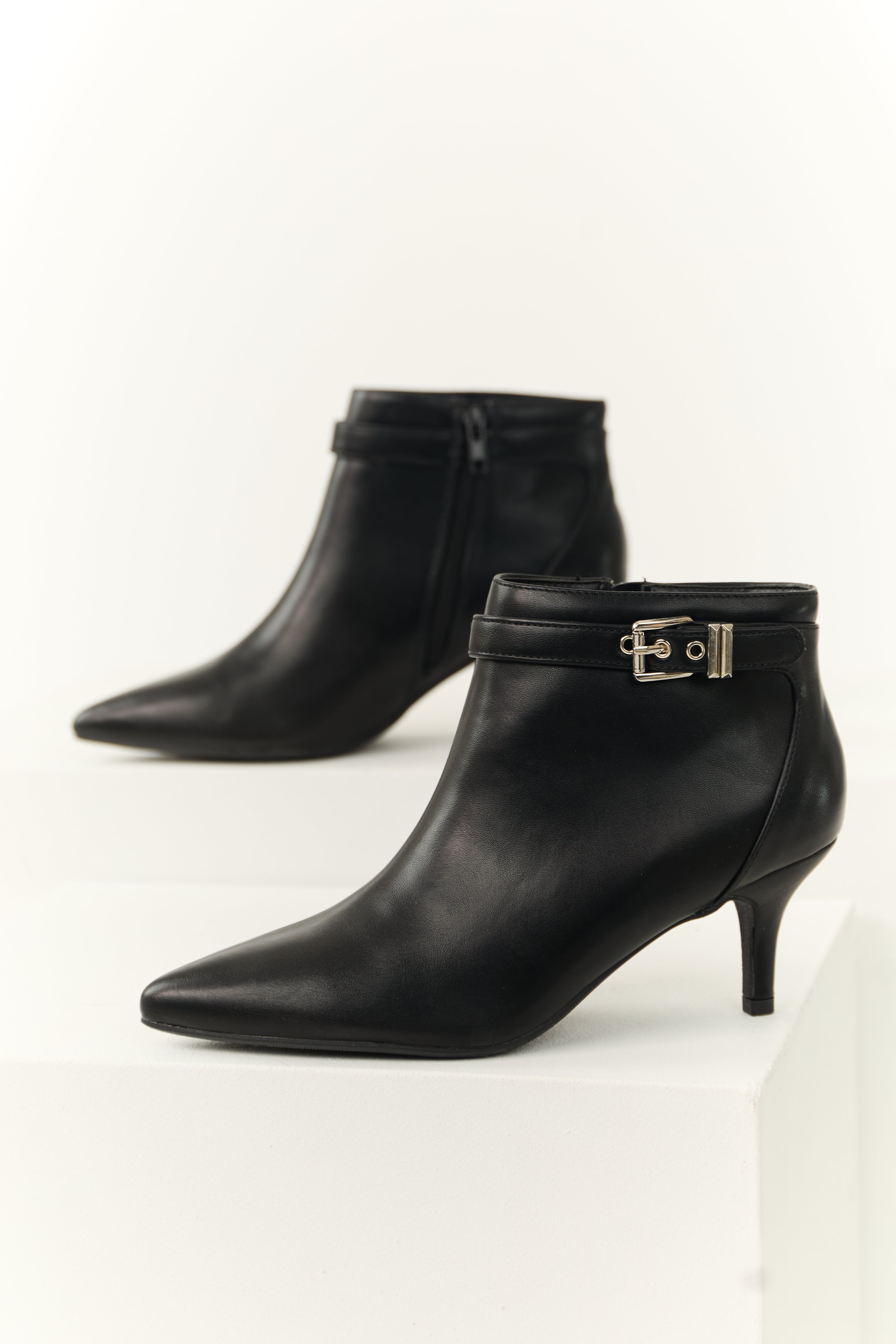 Women's Black Stiletto Ankle Booties with Silver Buckle