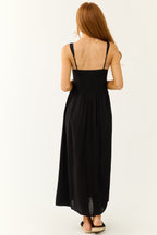 Women's Black Sleeveless Maxi Dress with Smocked Back