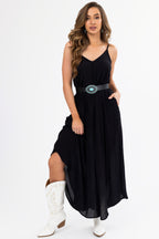 Women's Black Sleeveless V-Neck Textured Maxi Dress
