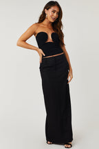 Women's Black Strapless Ruched Cutout Knit Top