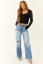 Women's Black Square Neck Lace Corset Top