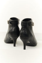 Women's Black Stiletto Ankle Booties with Silver Buckle