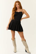 Women's Black Sleeveless Drop Waist Mini Dress