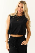 Women's Black Sleeveless Round Neck Top