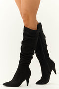 Women's Black Slouchy Pointed Heel Boots with Side Zip