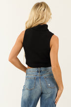 Women's Black Snowflake Graphic Turtleneck Crop Sweater