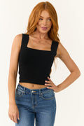 Women's Black Square Neck Knit Tank Top