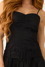 Women's Black Sleeveless Drop Waist Mini Dress