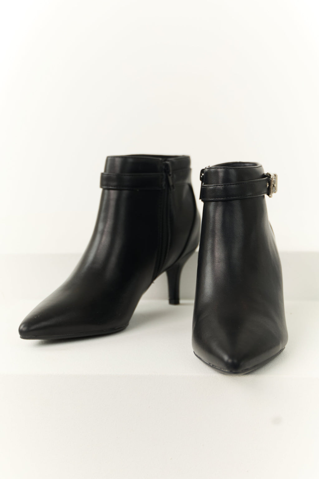 Women's Black Stiletto Ankle Booties with Silver Buckle