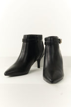 Women's Black Stiletto Ankle Booties with Silver Buckle