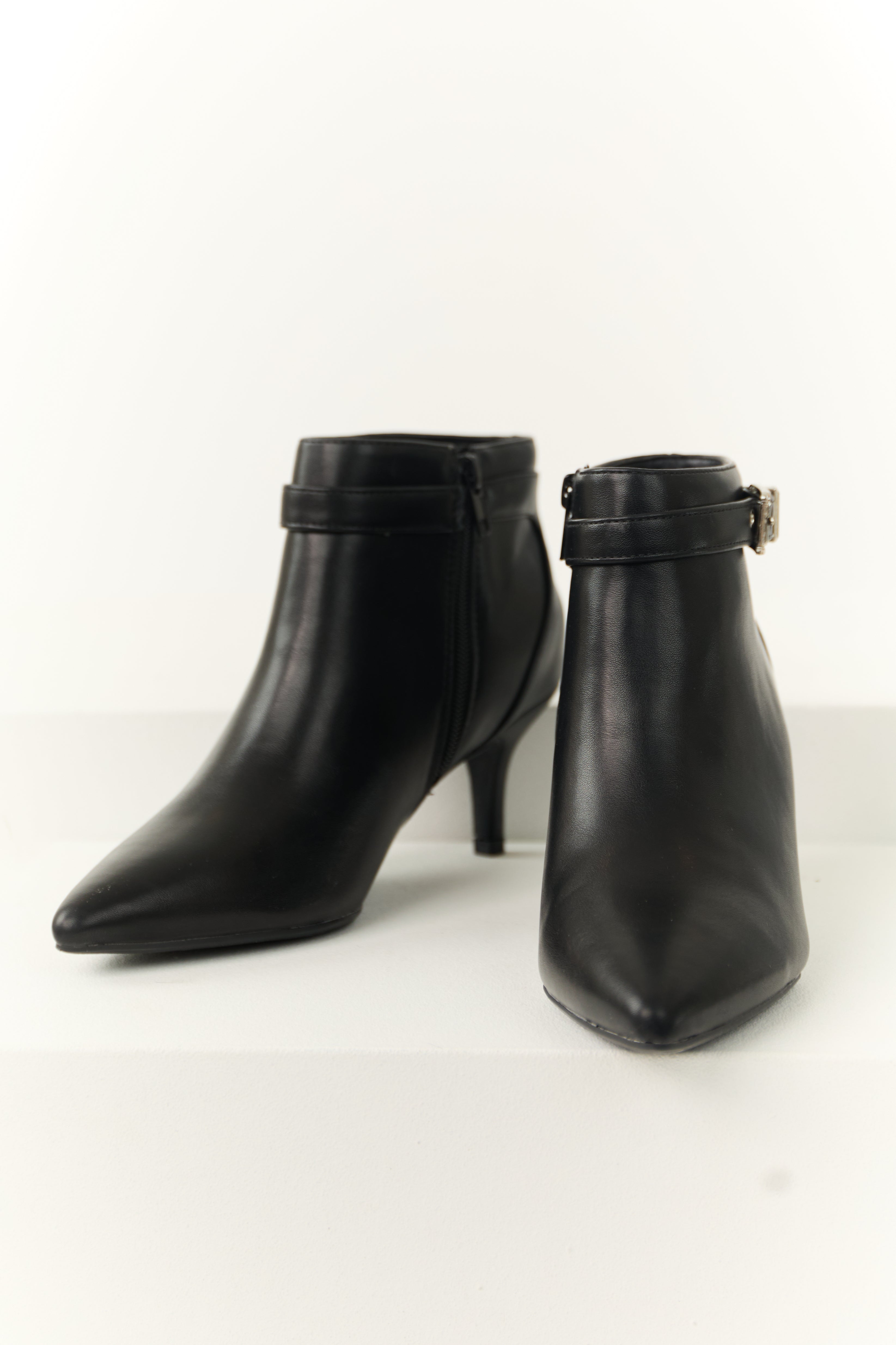 Women's Black Stiletto Ankle Booties with Silver Buckle