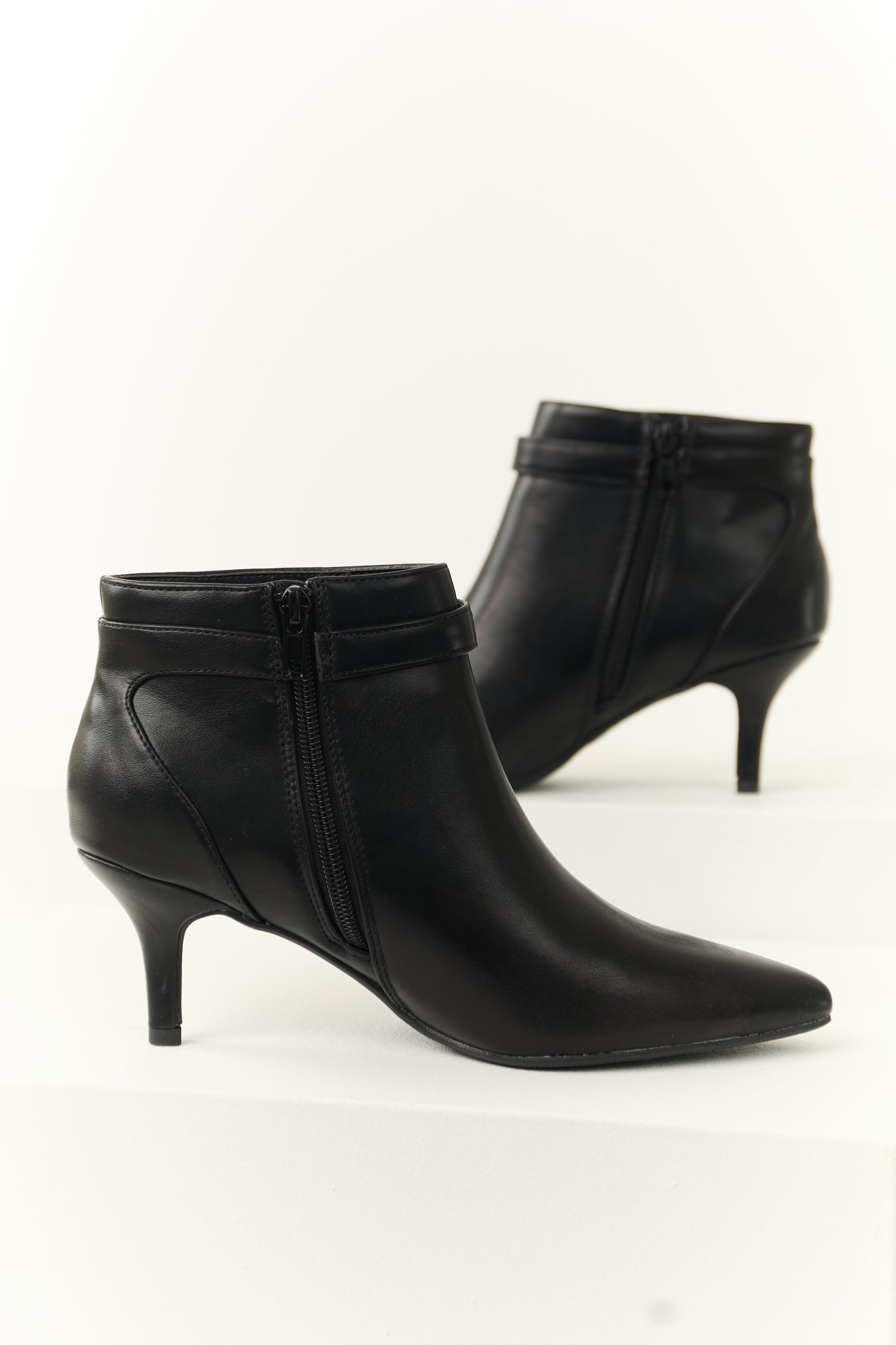 Women's Black Stiletto Ankle Booties with Silver Buckle